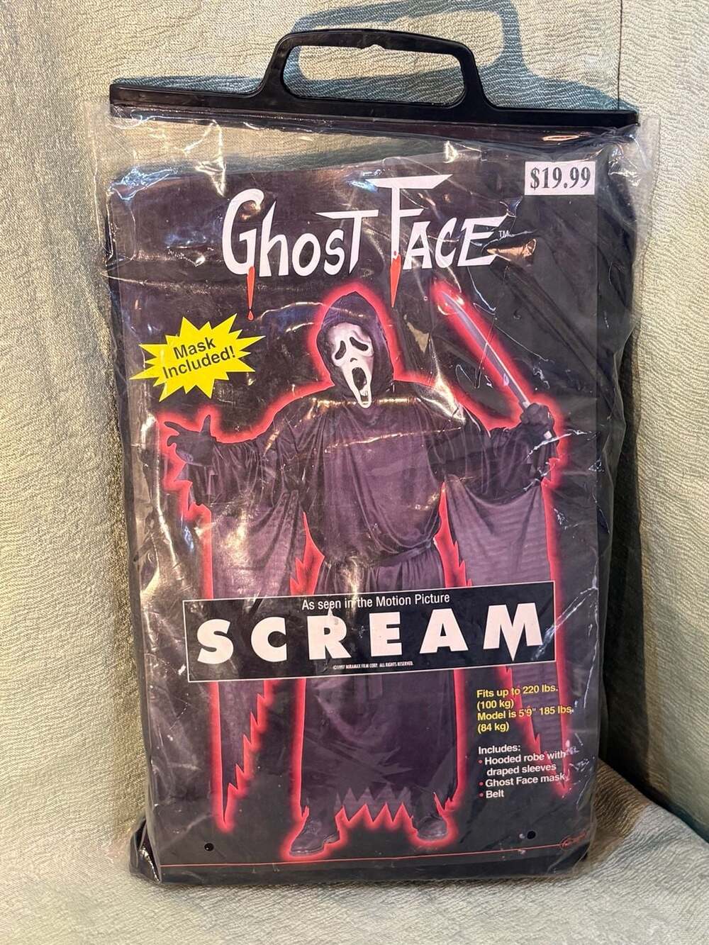 Vintage 1993 Fun World Ghost Face Scream Costume Adult Mask Robe